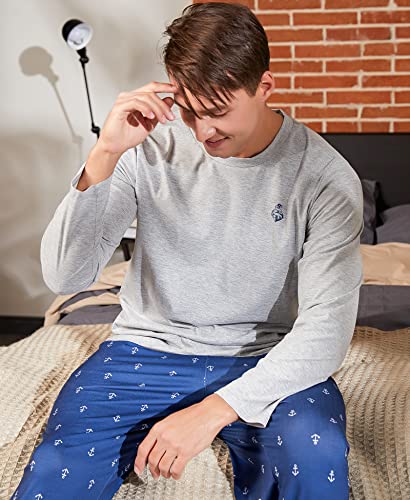 Image of Yoimira Mens Soft Pajama Set Short /Long Sleeve 2 Piece PJs with Pockets | Men's short /long sleeve pajama set, soft 2 piece PJs with pockets for sleepwear, loungewear, relaxing at home and nightwear