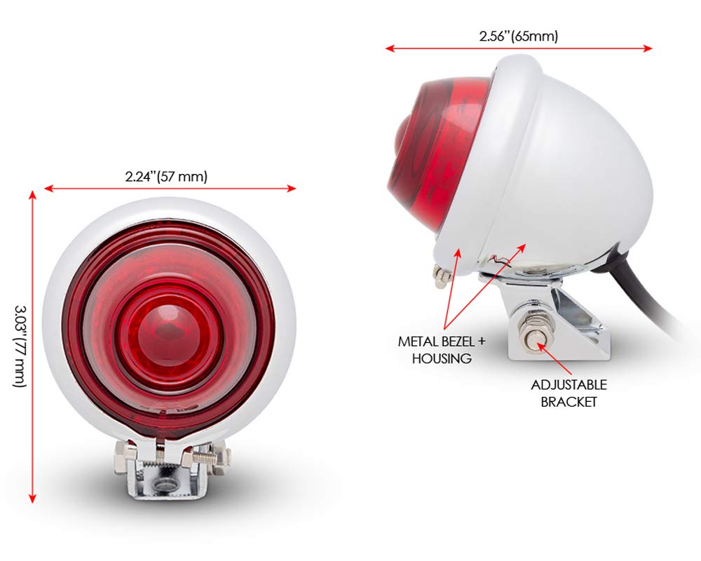 Alchemy Parts Moto LED Feu Arrière Feu Rouge Bates Style pour Vintage Rétro Personnalisé Projet - Chromé