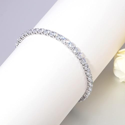 Miniatura 4 de CiNily Pulseras de tenis ajustables para mujeres, adolescentes y niñas, pulsera de circonita cúbica arcoíris chapada en oro blanco de 14 quilates,