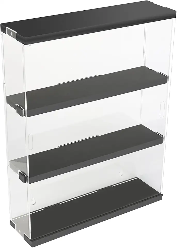 DuvinDD Expositor de acrílico montado na parede Funko POP prateleiras, vitrine transparente colecionável com porta deslizante para boneco Lego à prova de poeira Hot Wheels caixa de armazenamento preta