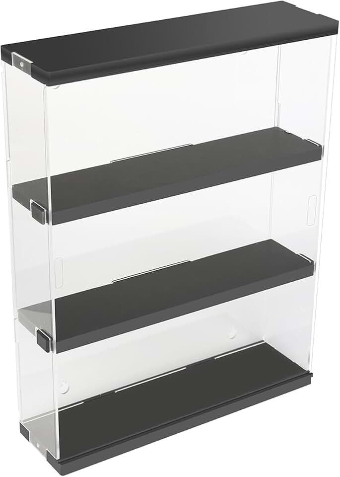 DuvinDD Expositor de acrílico montado na parede Funko POP prateleiras, vitrine transparente colecionável com porta deslizante para boneco Lego à prova de poeira Hot Wheels caixa de armazenamento preta