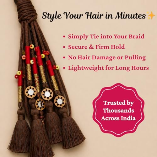 Image of Zippy Flora Handmade Boho Parandi / Paranda Traditional Hair Accessory for Women & Girls | Ethnic Braided Hair Tassels, Choti Hair Extension, Decorative Braid Jewelry for Festive & Wedding Hairstyles (Neelima Chocolate Brown)
