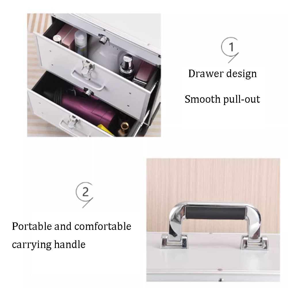 GRRICEPL Reisender Trolley Kasten Mit LED-Licht, Rollend Schminke Zug-Koffer, Beauty Storage Case, Mit Schubladen Einziehbarer Griff,. 360°Universal Räder (Farbe : Silver-A, Größe : 37x27x67cm)