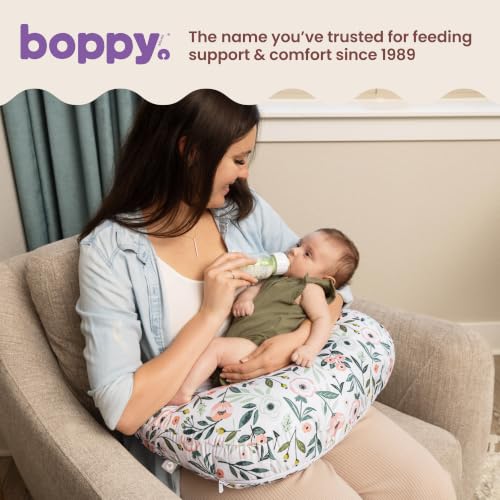 Image of Boppy Nursing Pillow - Verified Safe Breastfeeding Pillow with Softer Fill for Comfortable Support, Machine Wash & Dry Cover, Non-Toxic Materials - Pink Garden Flowers
