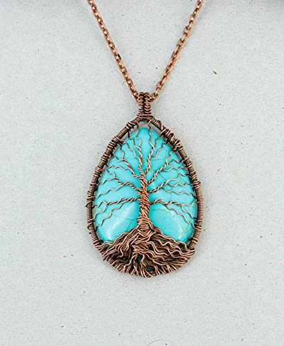 Handmade-Tree-of-life-blue-turquoise-necklace-Healing-and-protection-amulet-Wire-wrapped-pendant-Fashion-unisex-jewelry-Copper-anniversary-gift-ideas-for-men-and-women