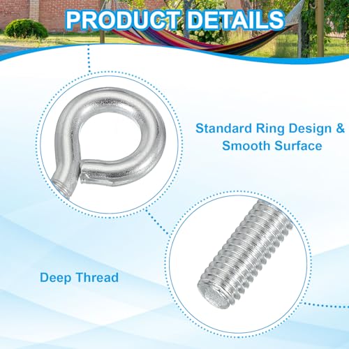 Image of PATIKIL M6x30mm Eye Bolts, 10 Pcs Carbon Steel Threaded Eyebolt Eye Hooks Screws with Nut for Hanging or Securing Cables Silver