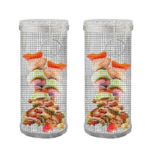 Panier De Gril Roulant, Panier À Griller Pour Barbecue, Paniers De Barbecue En Acier Inoxydable, Accessoires De Barbecue Panier Grillagé Grille, Paniers À Griller Pour Griller Des Légumes, Du Poisson