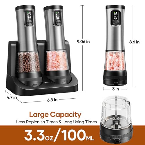 Electric Salt and Pepper Grinder Set - Ceramic Grinder Automatic Pepper Mills with Battery Display Rechargeable Base, Stainless Steel Salt Shakers with 5 Level Adjustable Coarseness for Modern Kitchen - Image 7