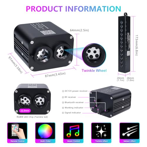 Image of Starlight Headliner Kit,Twinkle + Music Sync Dual Color Fiber Optic Star Ceiling Lights with APP Remote Control, RGBW Shooting Star Lights for Car /Home Ceiling Decor, 1000pcs 9.8ft