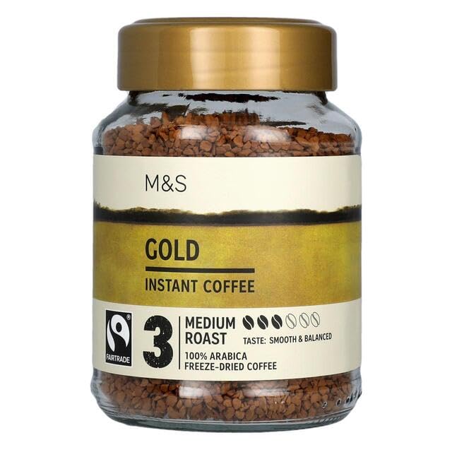 M&S Gold Instant Coffee, Medium Roast, 100% Arabica Freeze-Dried, 100g, Pack of 2XFairtrade InternationalFairtrade InternationalFairtrade InternationalFairtrade International