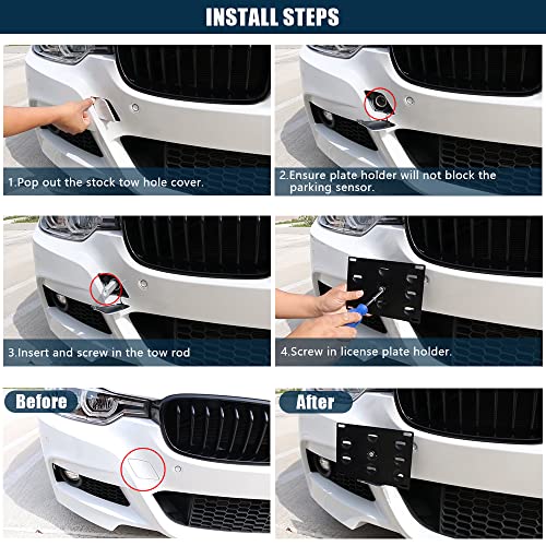 PTNHZ Aluminum Front Bumper Tow Hook License Plate Holder Compatible For 11on