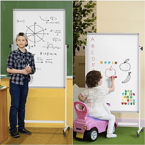 Rolling Whiteboard on Wheels, 32x48 Inches Double-Sided Magnetic Dry Erase Board with Stand, Height Adjustable Mobile White Board Easel for Classroom Home Office
