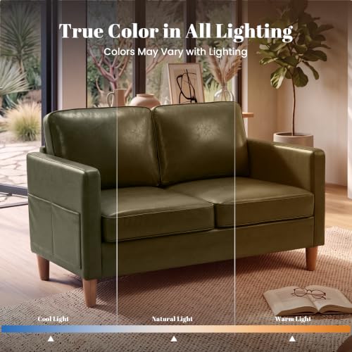 Image of 56 inch Faux Leather Loveseat Sofa, Mid Century Modern 2 Seater Love Seat Couch