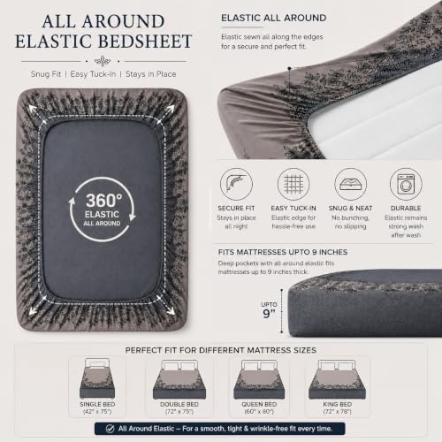 Image of Blue Strip Polycotton Fitted Bedsheet, Single 42x75 (Chocolate Rose) | 300 TC, elastic all-round grip, deep pocket, soft, breathable, colourfast, non-shrink, wrinkle resistant, machine washable