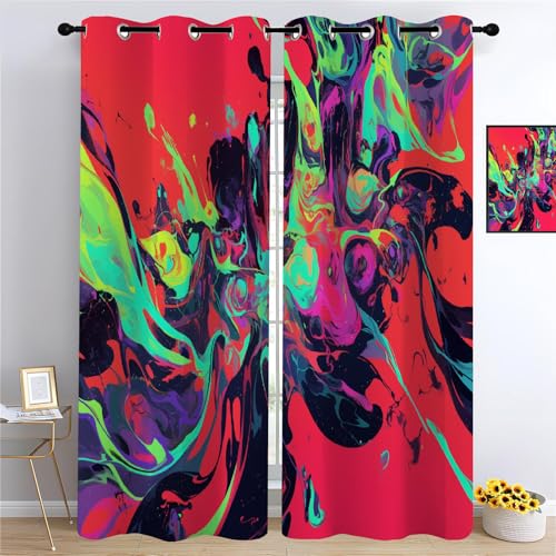 YUEAHOL Burbujas de Ondas de Colores Termicas Ventana para Infantil 2 Piezas con Ojales, Arte Abstracto 3D Patrón Cortinas Opacas Habitacion Salón Dormitorio Decoración de La Ventana 140 x 245 cm