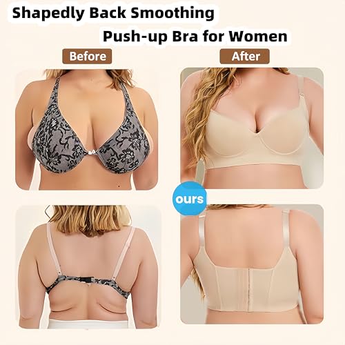 Image of Women's Push Up Bra Hide Back Fat Full Coverage Bras with High Support Plus Size T-Shirt Bra for Smoothing Back