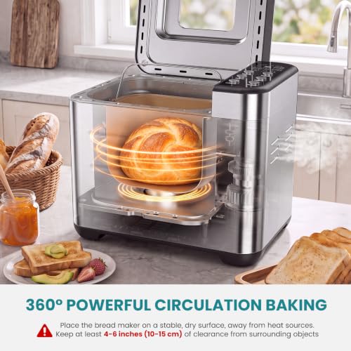 Image of OLIXIS Bread Maker, 21-IN-1 Bread Machine, 2LB Automatic Stainless Steel | Non-stick, 360 Powerful Circulation Baking, Smart Touch Panel, 3 Loaf Sizes & 3 Crust Colors, 650W, Easy Clean