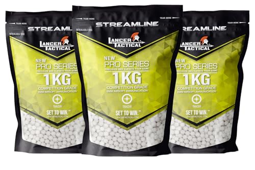 Lancer Tactical 0.20g-0.30g Streamline Competition Grade Tracer Airsoft BBS (Color: Green) X3 (0.25g 4000 Rd)