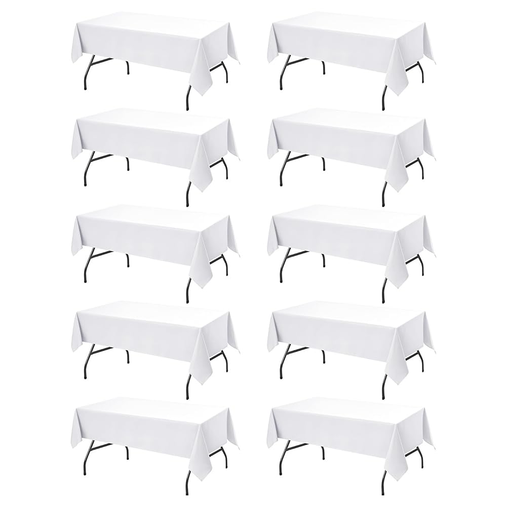CTRLZS White for Rectangle Tablecloths 10-Pack, 60 X 102 Inches,Stain- Polyester Fabric for 6 Foot Tables