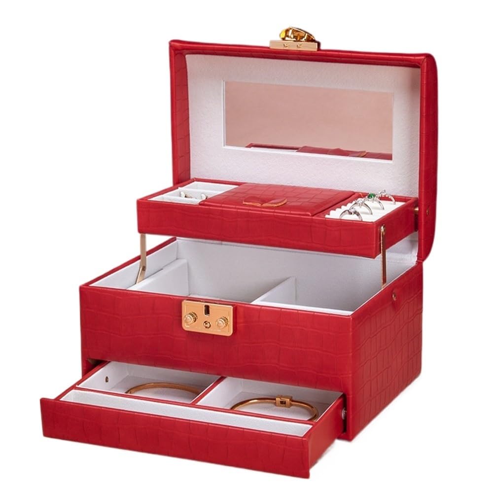 Xt4rPc2gD Jewelry Stand Organizer Leather Jewelry Organizer Box with Mirror Storage Jewellery Box
