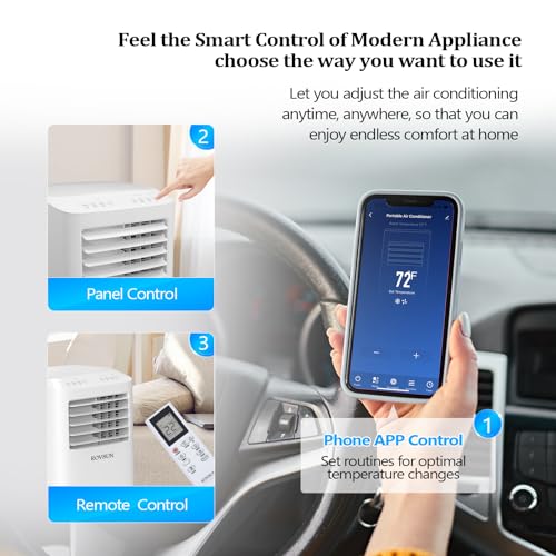 Image of ROVSUN WiFi Enabled Smart 10000 BTU Portable Air Conditioner with Heat, 4-in-1 Cooler, Heater, Dehumidifier & Fan, Room Mobile AC Unit with Remote & APP Control, Rolling Wheels & Installation Kit
