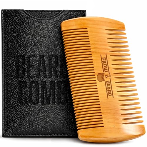 Wooden Beard Comb for Men & Case, Great Mustache Comb for Men, Dual Action Beard & Mustache Comb With Fine & Coarse Teeth, Mens Pocket Wood Comb, Peine Para Barba de Hombre, Fathers Day Gift