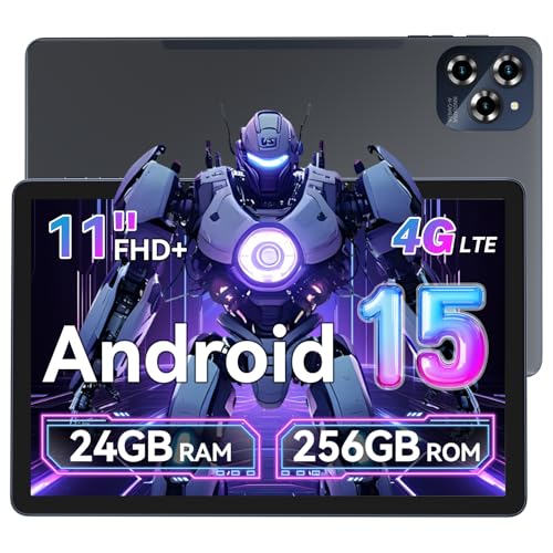 KINGRID W90 Tablet Android 15 con SIM - 24 GB+256 GB(4 TB TF), Unisoc T615, 11 Pollici FHD+, 8000 mAh/18 W, 16 MP+8 MP, Gemini AI, Widevine L1, Face ID, Tablet con 4G SIM e 5G WIFI
