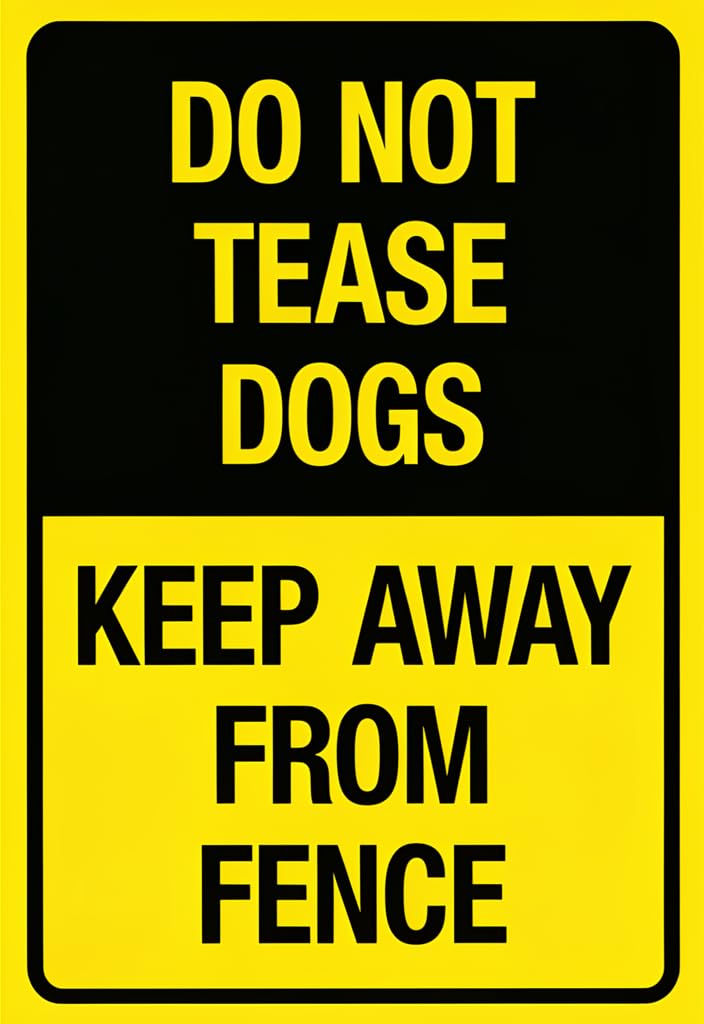 peiyeety DoTease Dogs Keep Away From Fence Tin Sign 12x8 Inch, Bold Yellow & Black Warning Metal Plaque, Funny Safety Notice Wall Decor for Yard Gate Fence Porch Dog Owners