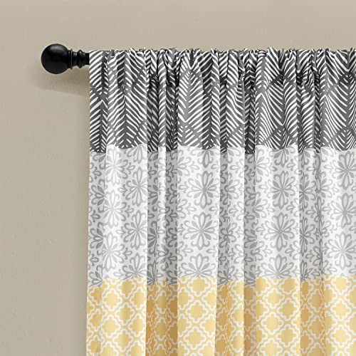 Lush Decor Bohemian Stripe Window Curtain Panel Pair, 84" L x 52" W, Yellow & Gray, W 52" x L 84" (2 Panels) - Image 2