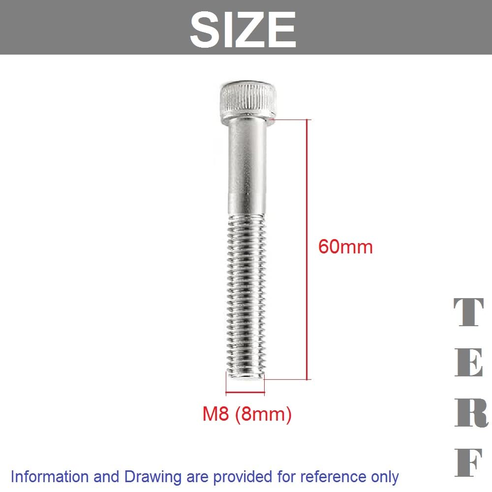 TERF® M8 X 60mm Hex Socket Cap Head Machine Screws Stainless Steel A2 (304) Machine Screw M8 (8mm) X 60mm Allen Key Hexagonal Socket Cap Bolts - Image 3