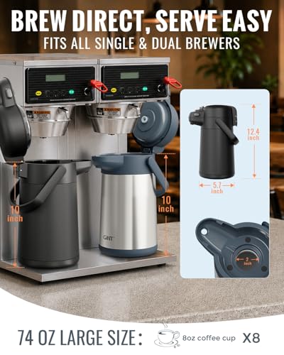 Image of GiNT 2.2L Airpot Coffee Dispenser with Pump, Insulated Coffee Carafe for Hot Liquids, Stainless Steel Vacuum Insulated Pump Dispenser for Home Office Small Commercial Outdoor Use(74oz)