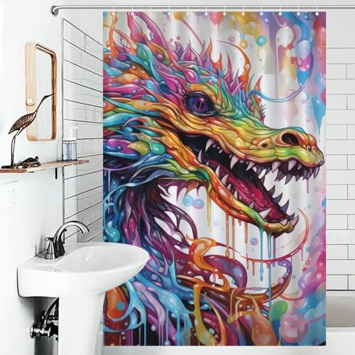 Rideau de douche dragon tissu polyester imperméable lavable baignoire cabine douche - 6