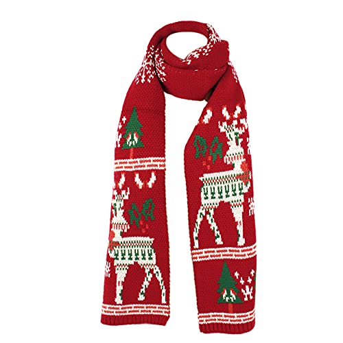 U Scinan Winter Warm Knitted Scarf Reindeer Pattern Christmas Neck Warmer Fashion Fringed Neckerchief Neck Wrap