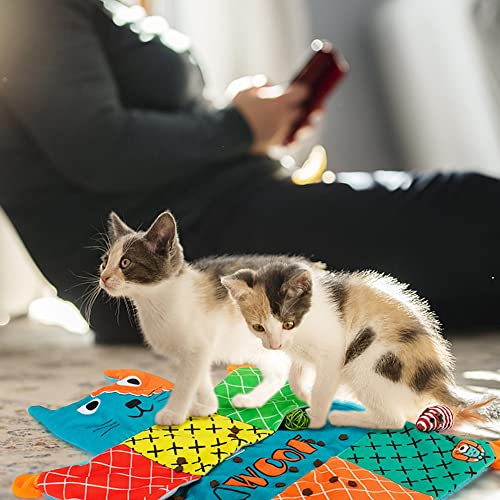 Awoof Cat Mat, Cute Soft Catnip Mat, Cat Activity Mat Machine Washable Catnip Toys Interactive Cat Toys For Indoor Cats, Self-Warming Crinkle Mat Cat Blanket For Small Medium Large Cats With 7 Pockets #TOP6