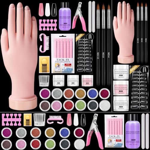 Practice Hand for Acrylic Nails Kit: Fake Hand for Nail Extensions Caving - Flexible Nail Mannequin Hand for Beginners Salon Home
