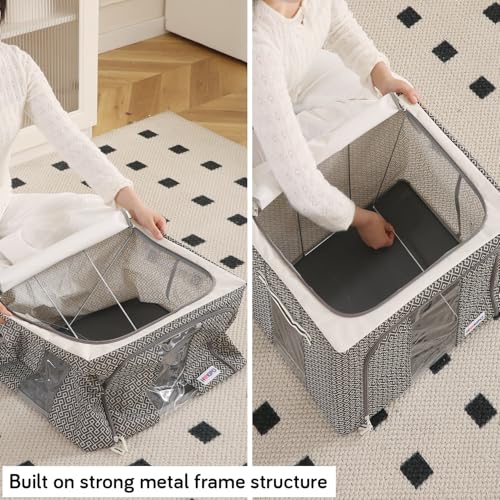 Image of HOKIPO Closet Organizer for Clothes | Multipurpose Storage Box & Organizer | Premium PE-Coated Fabric with Dual Windows | Ideal Saree Cover |66L, Pack of 1 Charcoal Grey (AR-5929-CGRY)