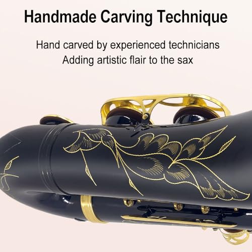 Image of Tenor Saxophone B flat, Gold Black Lacquer with Carrying Case,Mouthpiece,Reeds,Cleaning Kit,Tenor Sax for Beginners, Students and Musicians