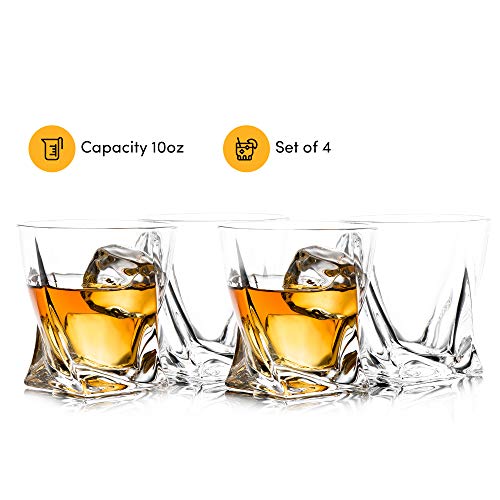 Trinkware Hampton Whiskey Glasses Set Of 4 - Double Old Fashion Glasses – Lead-Free Dishwasher Safe Glassware For Scotch Bourbon Malt Vodka Beer - Large 10 Oz Capacity #TOP2