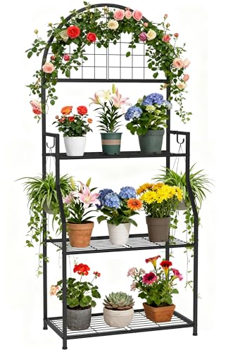 VGMiu 3 Tier Plant Stand Indoor Outdoor Metal Plant Shelf for Multi Plants