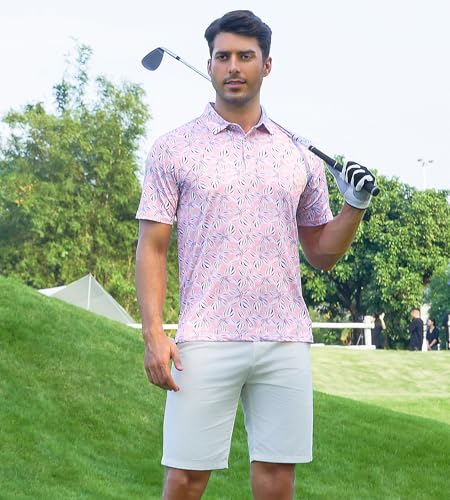 Alex Vando Mens Hawaiian Golf Shirt Moisture Wicking Digital Print Golf Shirts for Men