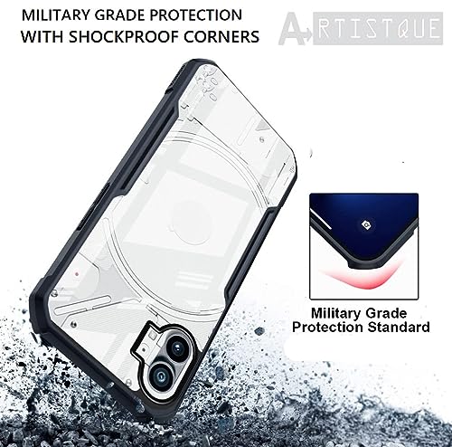 Image of A rtistque Clear Hard Transparent Acrylic Armor Anti-Drop Shockproof TPU Edge Back Cover Case for Nothing Phone 1 - Black