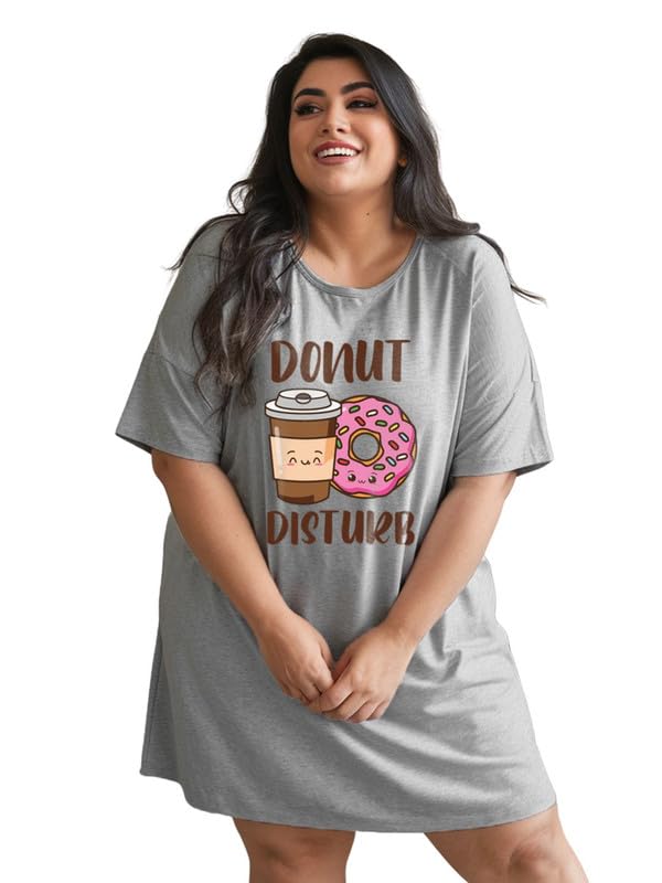 fflirtygo Women’s Cotton Nighty | Printed Knee Length Nighty | Short Sleeve Night Gown | Short Nightdress | Long T-Shirt | Casual Night Gown | Relaxed Fit Cotton Nightwear-picture-9