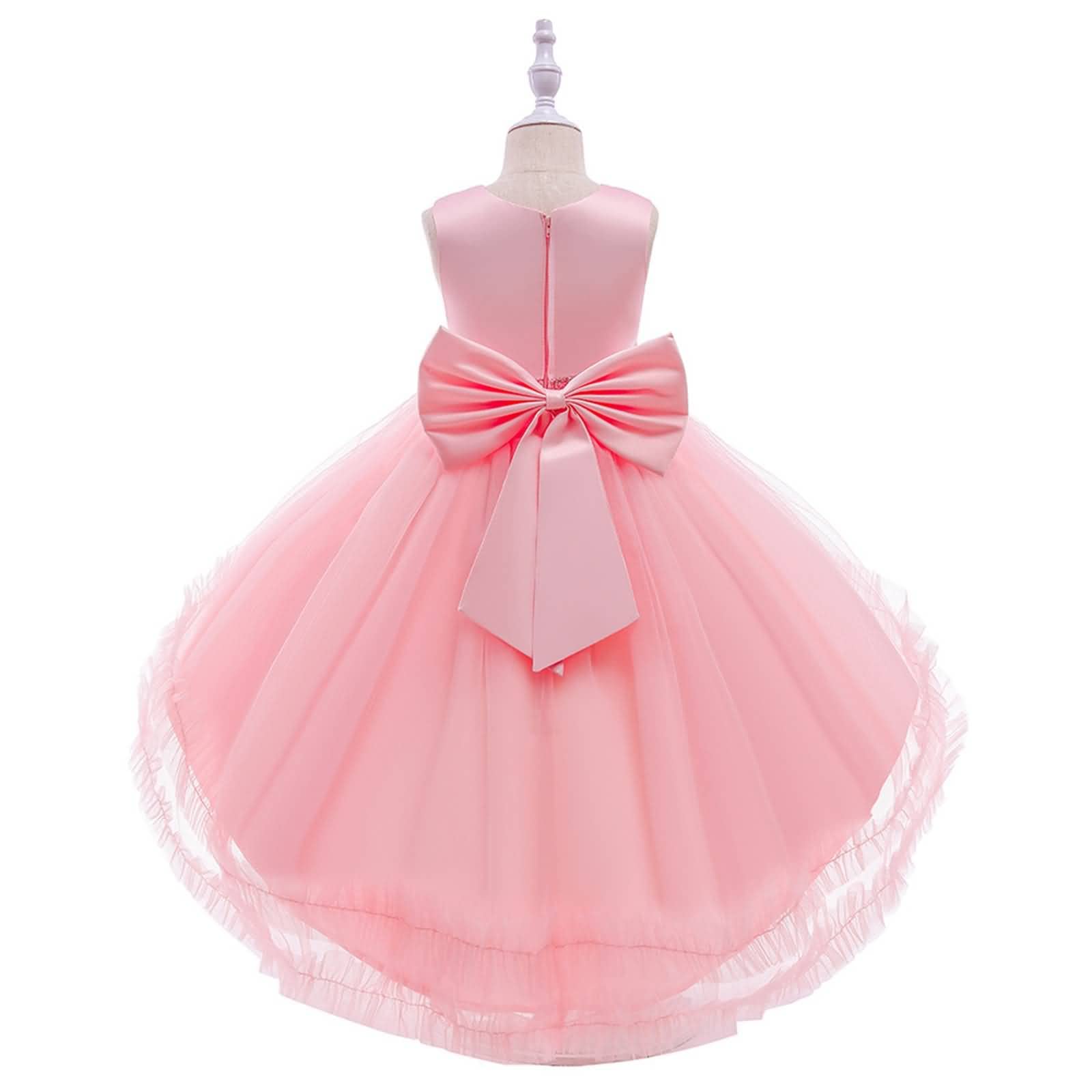 Gualiy Vestidos de graduación para niñas de 3 a 10 años, vestido de tul rosa asimétrico con lazo en la espalda, vestido sin mangas