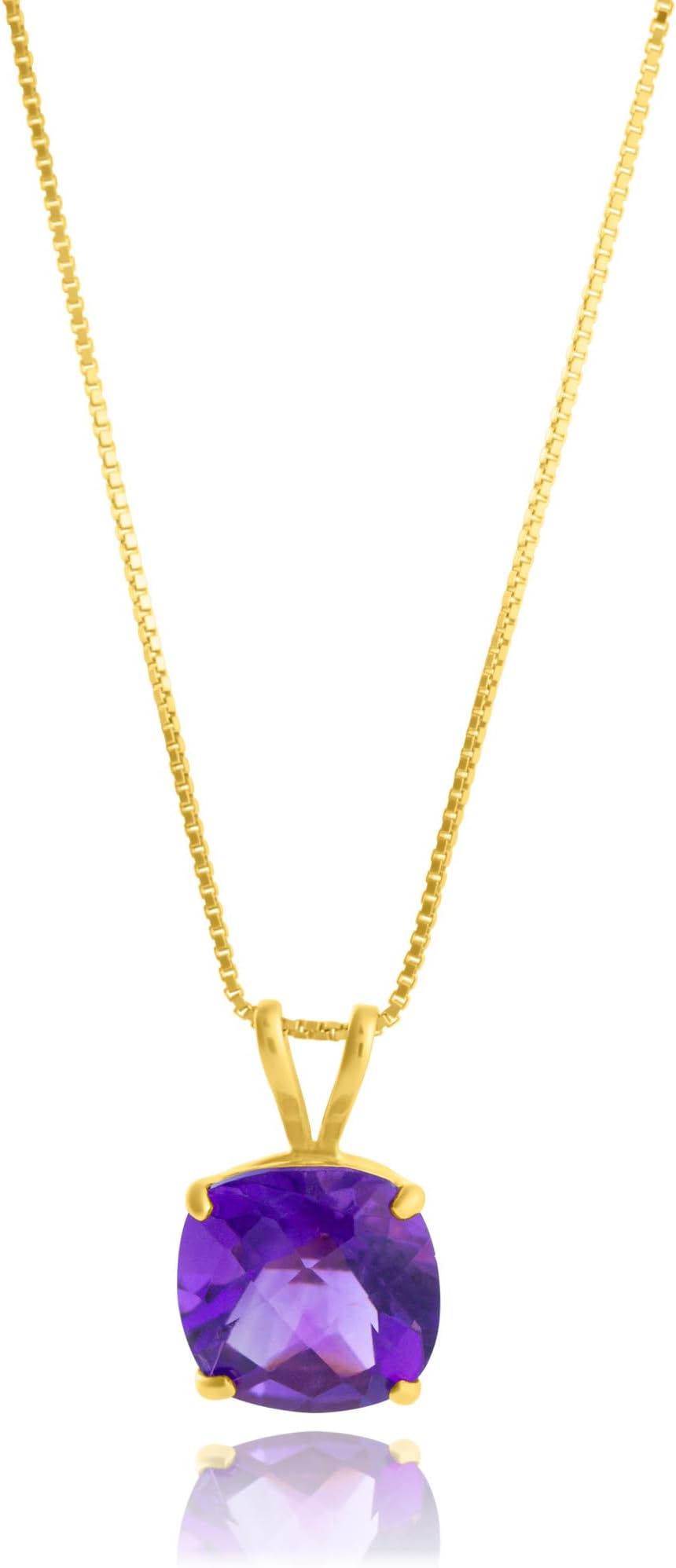 MAX + STONE14k White Gold 8mm Cushion Cut Birthstone Pendant Necklace for Women with 18 inch Box Chain