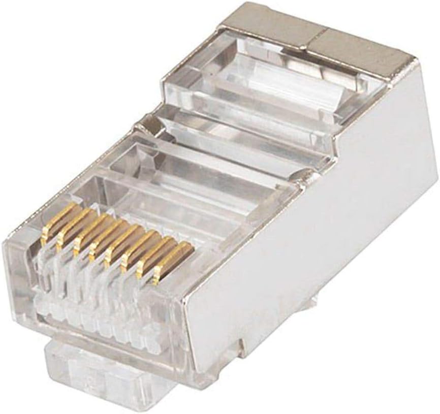 Monoprice Cat5e RJ45 Shielded Modular Plugs - For Round Solid/Stranded Cable, 50u, 2 Prongs, 100 Piece Bulk Pack, Clear