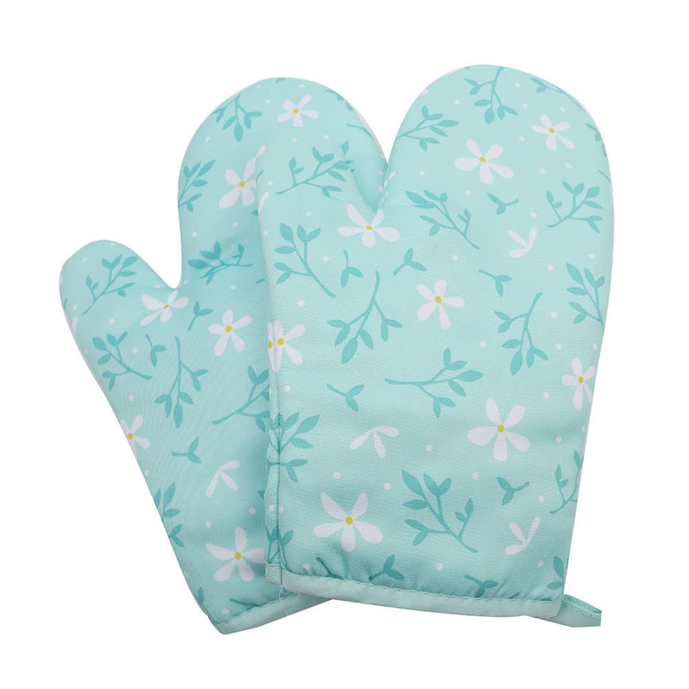 DOTBUY-SHOP Oven Gloves Heat Resistant Non Slip Oven Mitts Barbecue Microwave Gauntlet for Home Kitchen Pot Holder Grilling Cooking Baking BBQ (2pcs,Fresh Flowers)