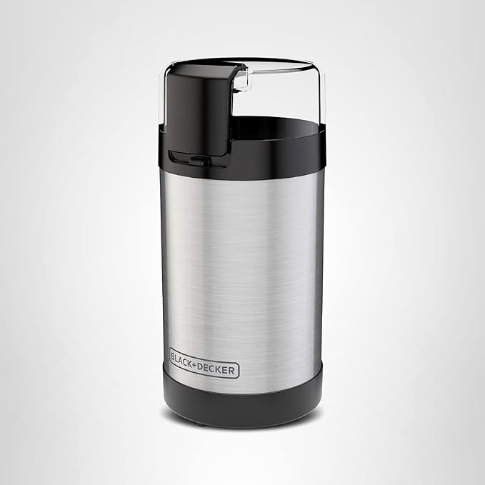 BLACK+DECKER One Touch Coffee Grinder, 2/3 Cup Coffee Bean Capacity, Spice Grinder, One Touch Push-Button Control -150 Watts -Stainless Steel Blades