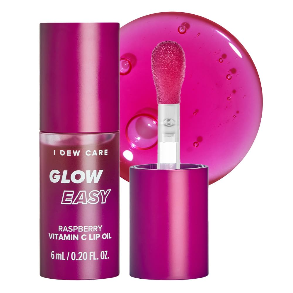 I DEW CARE Lip Gloss - Glow Easy Raspberry | Jojoba Seed Oil, Vitamin C, Pigmented Glossy Stain, Hydrating, Korean Makeup, Pink Color, Moisturizing, Nourishing, 0.20 FL Oz