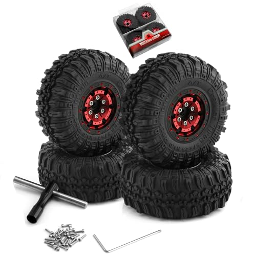 REDSPIDER ?4pcs? 1.0 beadlock Wheels and Tires?1.0 Tires Set Has Super Soft Stickiness?Wheel hub Colors Available. 1.0 Crawler Tires for TRX4M Axial AX24 SCX24 FCX24 1/18 1/24 RC Crawler Car (Red)