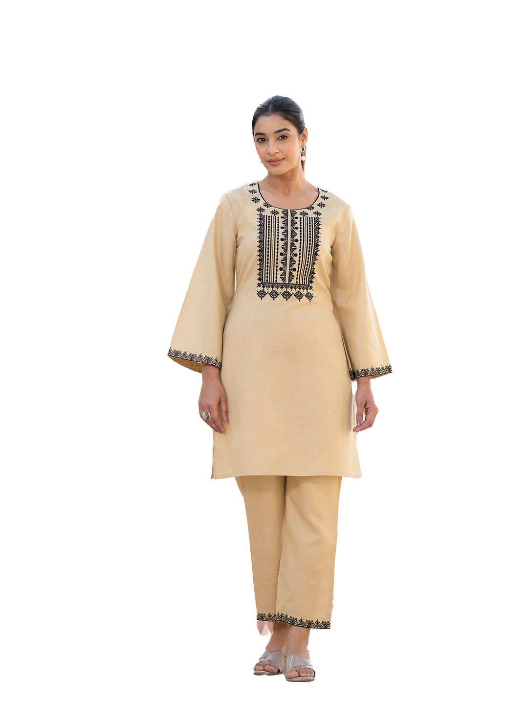 Varanga Women Beige Thread Embroidered Co-Ord Set